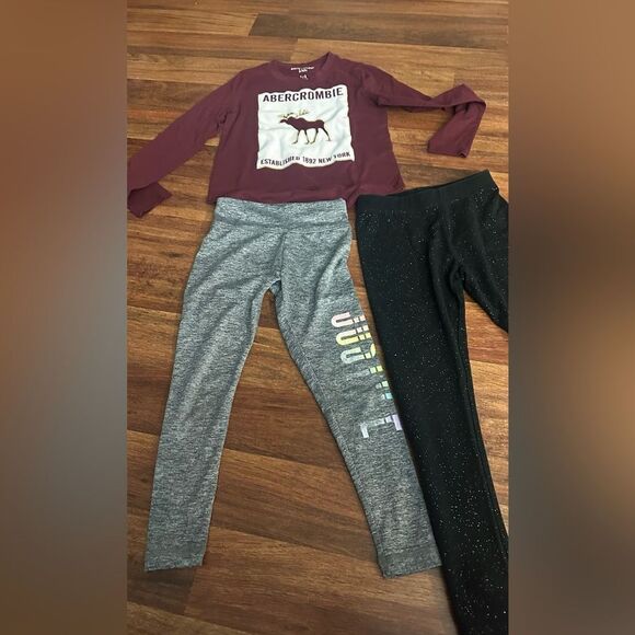 Abercrombie & Fitch Kids Gray and Black Leggings Set - Picture 2 of 7